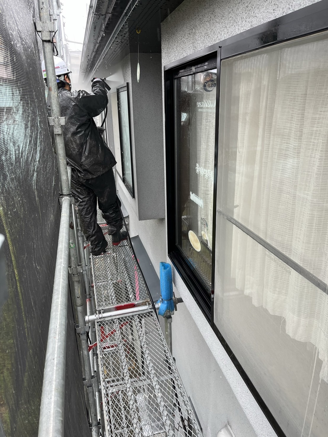栃木県真岡市　屋根・外壁塗装工事　外壁の高圧洗浄作業